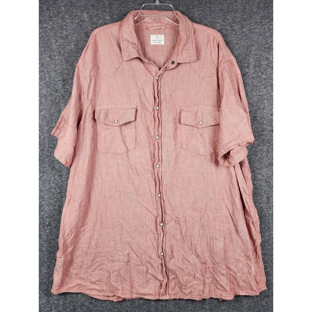 Mutual Weave Western Shirt Women 3XLT Orange Herringbone Pearl Snap Short Sleeve